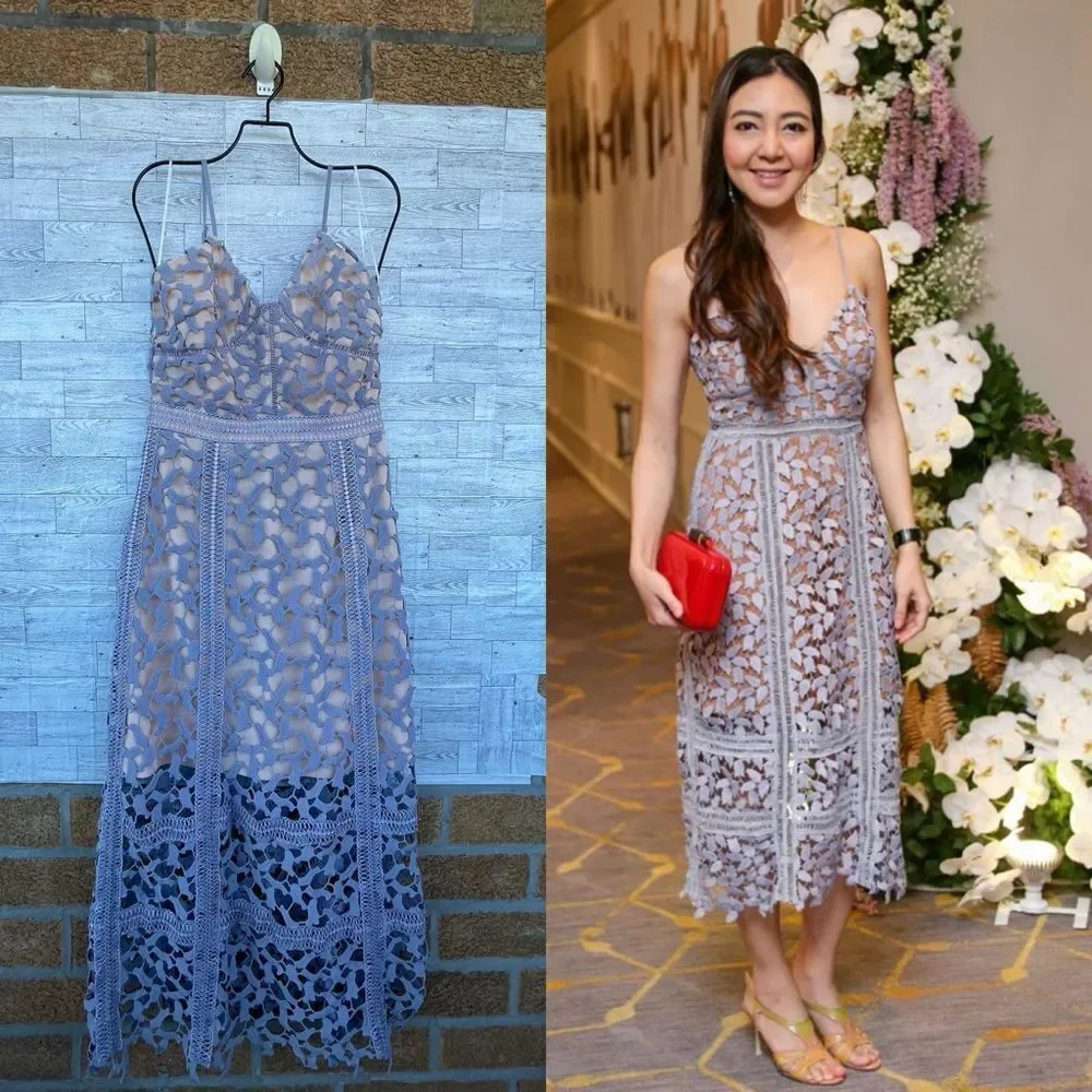 ELLIATT S Lilac Blue Lace Midi Dress Whimsigoth Cocktail Quiet Luxury